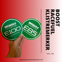 E100 klistremerke – marker 100% etanol drivstoff på racingbil